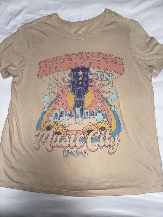 Zoe + Liv Tops - Zoe + Liv Nashville Music City Graphic Tee Tan Medium